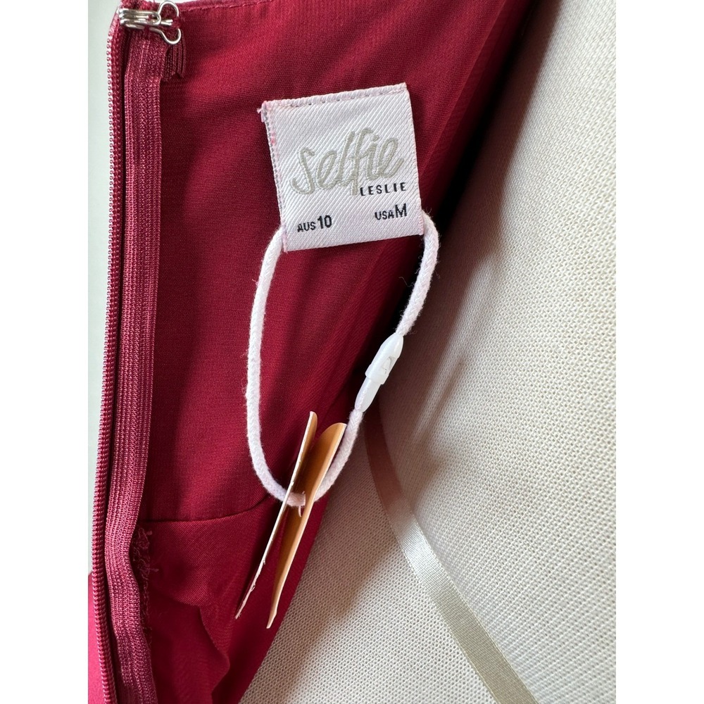 Selfie Leslie Lake Como Red Satin Midi Dress V Wire‎ Bust Elegant M - Picture 10 of 16